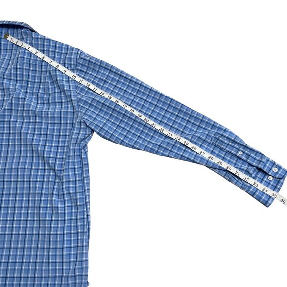 LANDS’ END SHIRT PERFORMANCE MENS L PLAID STRETCH BUTTON UP REGULAR FIT BLUE - Picture 8 of 8